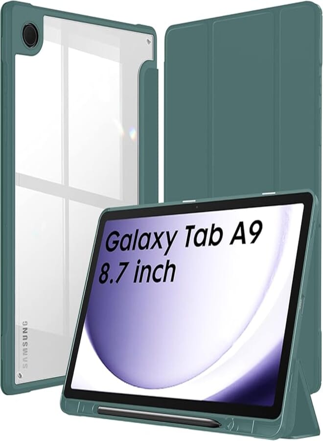 Robustrion Cover for Samsung Galaxy Tab A9 Cover Case 8.7 inch, Hybrid Shell Cover Case for Samsung Galaxy Tab A9 Tablet Cover [SM-X110/X115/X117] with Transparent Back - Dark Green